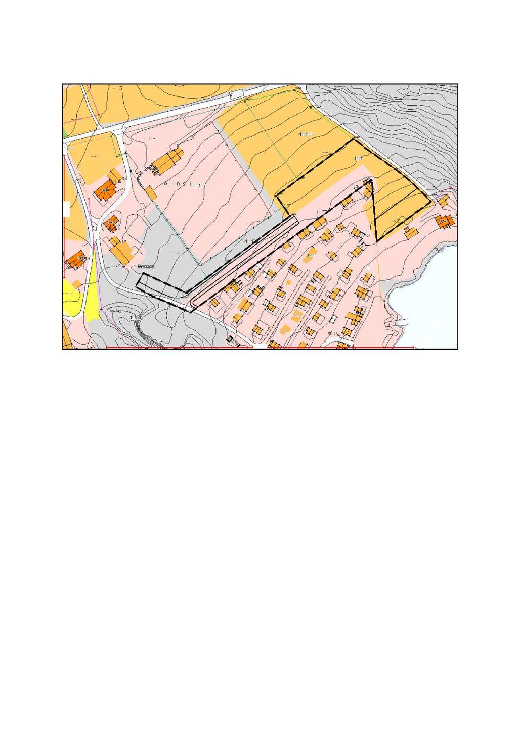 2 Jordbruksarealene i planforslaget Illustrasjon som viser utsnitt fra gnr. 19/1 med markslag (AR5) i forhold til grense for reguleringsplanforslaget (sort stiplet linje).