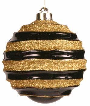 C35 XY4965LH 100 mm Grove Ball Ornament Shiny Black/Gold Glitter 1.39-72 1.59-12 1.89 ea.