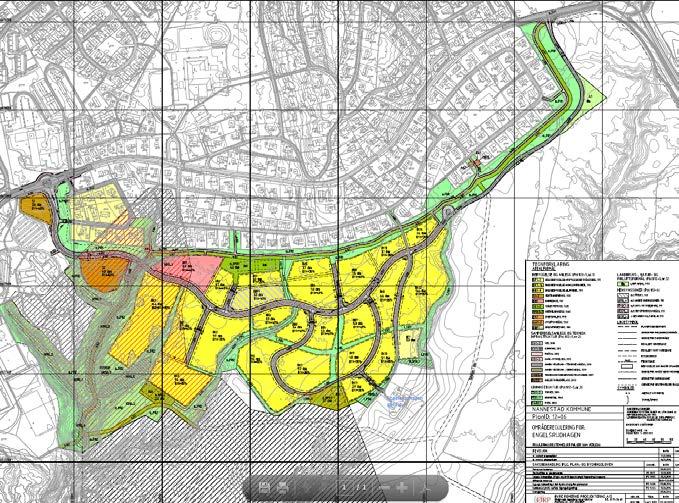 Innkjøring til nytt boligområde skjer øst for og vest for gangog sykkelvegstrekningen.