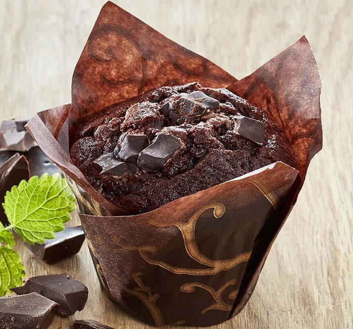 muffins double chocolate vekt 8x100 gram varenummer 48028 For sjokoladeelskeren! En premium kafémuffin med biter av mørk sjokolade. I tillegg er den fylt deilig sjokoladefyll av lys og mørk sjokolade.