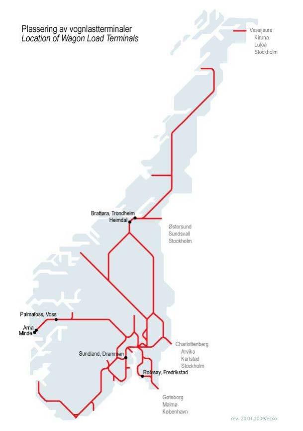 3 Vagnslastterminaler i Norge I Norge finns det ett antal vagnslastterminaler där konventionella järnvägsvagnar kan lastas och lossas.