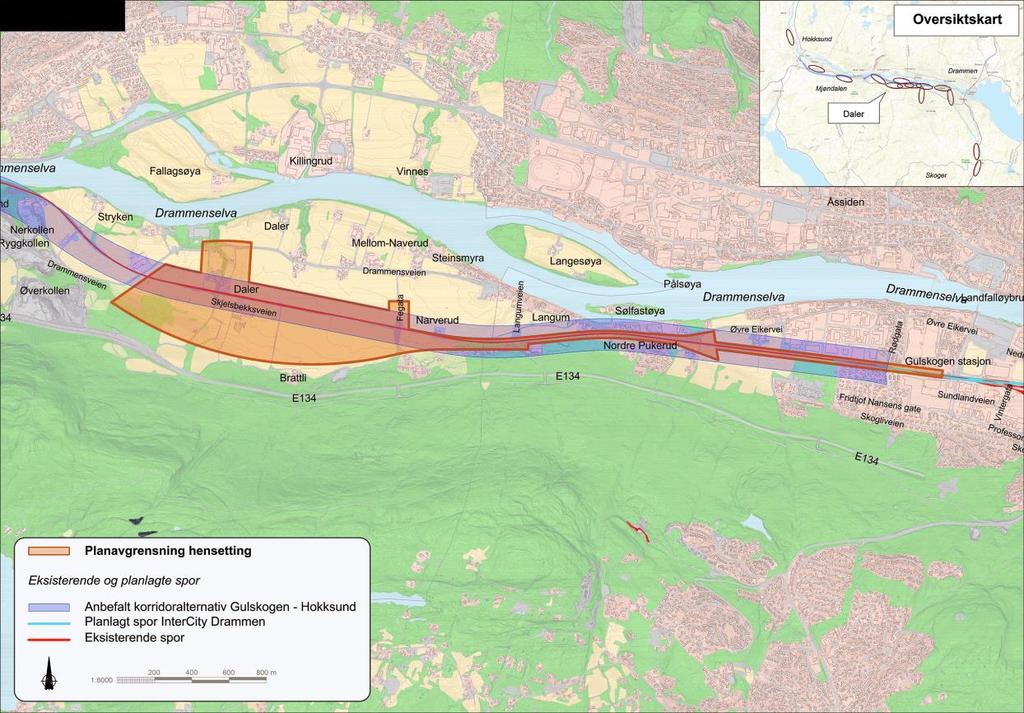 Daler (Kartutsnitt hentet fra forslag til planprogram) Daler (#4) Langt og kostbart tilførselsspor / dobbeltspor som ikke ligger inne i NTP for perioden 2019-2028.