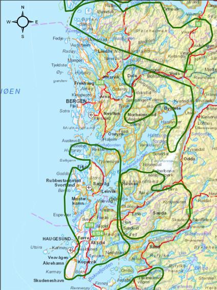 16 18 17 15 Hausten 2018 faglege innspel 23 kommunar i Hordaland hadde areal som vart berørt av analyseområda 17 kommunar uttalte seg i Hordaland.