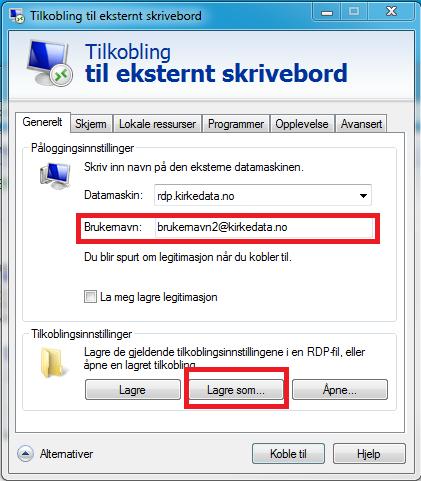 I ruten Brukernavn endrer du det til din