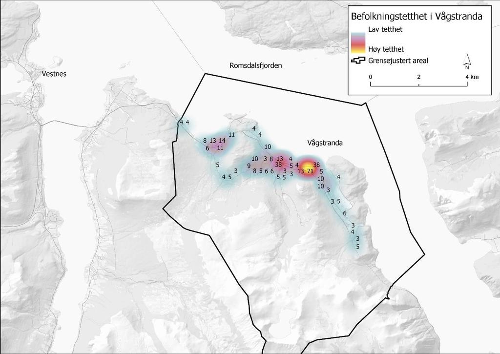 Figur 4 befolkningstettleik i grunnkrinsane Hjelvik og Våge kjelde Møre og Romsdal fylkeskommune 3.1.3 Kommunikasjonstilhøve og arbeidspendling 3.1.3.1 Kommunikasjonstilhøve Europaveg 136 mellom Ålesund og Dombås går gjennom Rauma kommune.