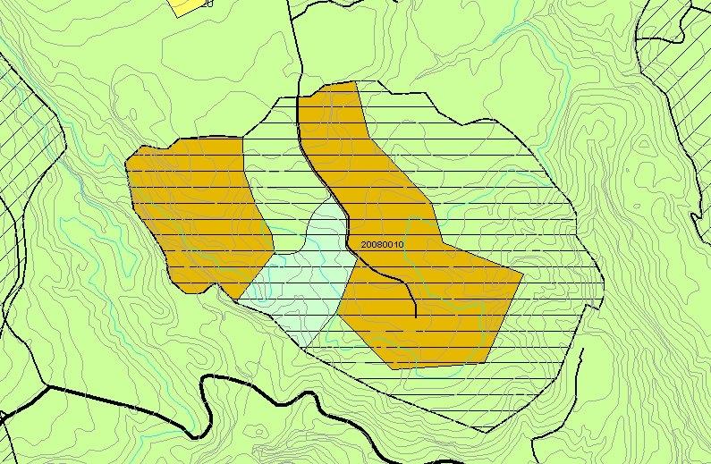 Figur 1-14: Utsnitt fra kommuneplan med hensynssone 910 der reguleringsplan fortsatt skal gjelde. Arealbruken i reguleringsplanen vises med generaliserte koder.