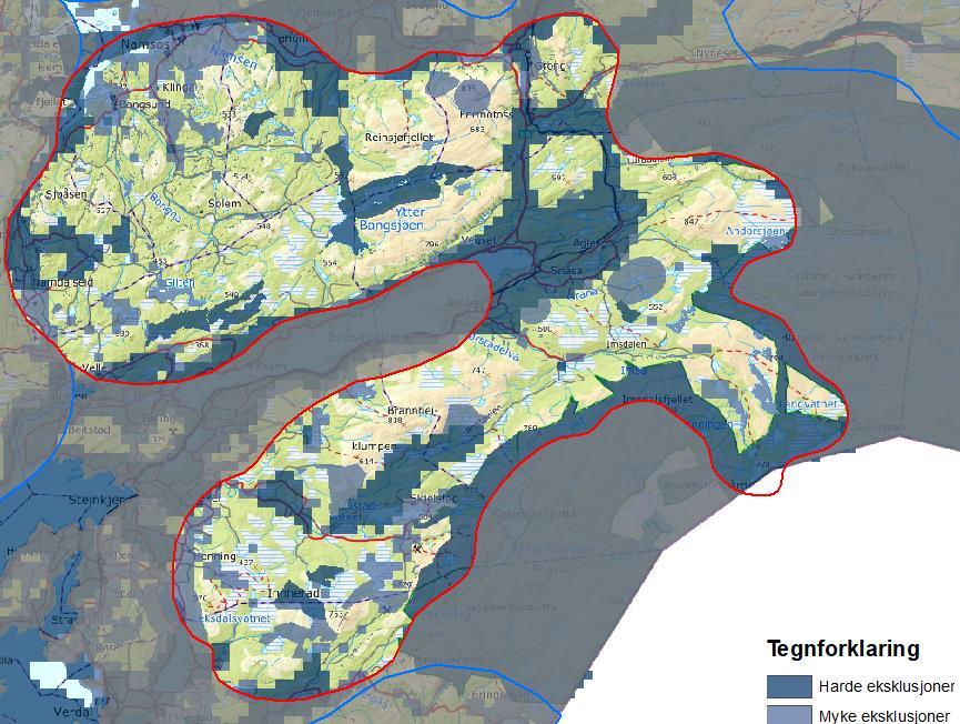 Vegetasjonen er i Figur 1: Kart over analyseområde 24. Bakgrunnskart: Kartverket. hovedsak mellomboreal, nordboreal og alpin, primært bestemt ut fra høyden over havet.