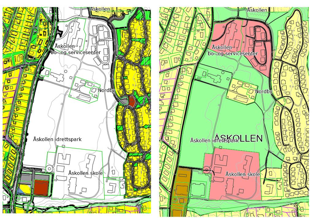 Nødvendig prosess for alternativ «Åskollen» Planstatus, formelle prosesser og avhengigheter for tomt Åskollen Planstatus: Tomten er avsatt til grønnstruktur i kommuneplanens arealdel og er uregulert