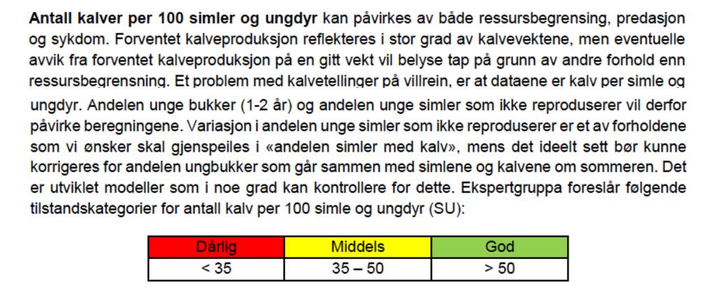 5.3 Miljøkvalitetsnormen Bestandsstørrelse og kvalitetsparametere I vårt område har det vist seg vanskelig å få gode tellinger ofte nok.