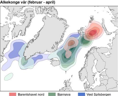 fulgt; Nind): Barentshavet nord (Nind=36) (Frans Josef land), Bjørnøya (Nind=29) og Vest Spitsbergen