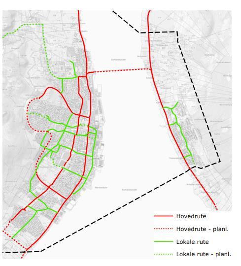 Myke trafikanter Gang- og sykkelnettet i Sortland er generelt sett bra, med gode separerte løsninger de aller fleste stedene. Gang- og sykkelnettet er del inn i hovedruter og lokalruter, se figur.