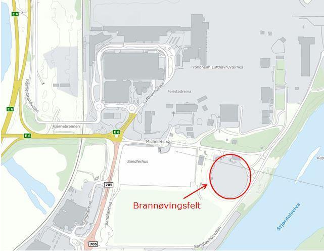 45 9. BRANNØVINGSFELT Brannøvingsfeltet ligger utenfor selve flyplassområdet, sør for Terminal B og flyoppstillingsplassen (figur 24).