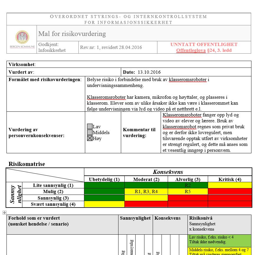 ROS-analyse Noen mulige ROS-elementer: - Eleven lagrer opptak fra undervisningen.