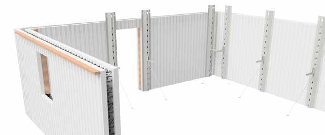 17: Fest veggskinnene i plastbinderne i Thermomurblokken med skruer. Avstanden mellom veggskinnene skal være ca 2,5 m, samt på hver side av åpninger.