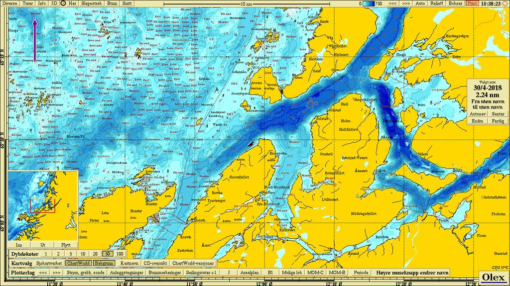 Figur 2.1.1. Oversiktskart-sjøkart (nordlig orientering) med avmerking av (EUREF89, Fdir, 2017). og omkringliggende lokaliteter Figur 2.1.2 Topografisk kart (nordlig orientering) med avmerking av lokalitet.