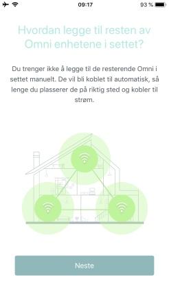 Oppsett av Omni (side 4 av 4) 12. Veiviseren viser informasjon om hvordan du legger til flere Omni noder (i tilfelle du skal koble til flere senere), samt informasjon om LED lampene og plassering.