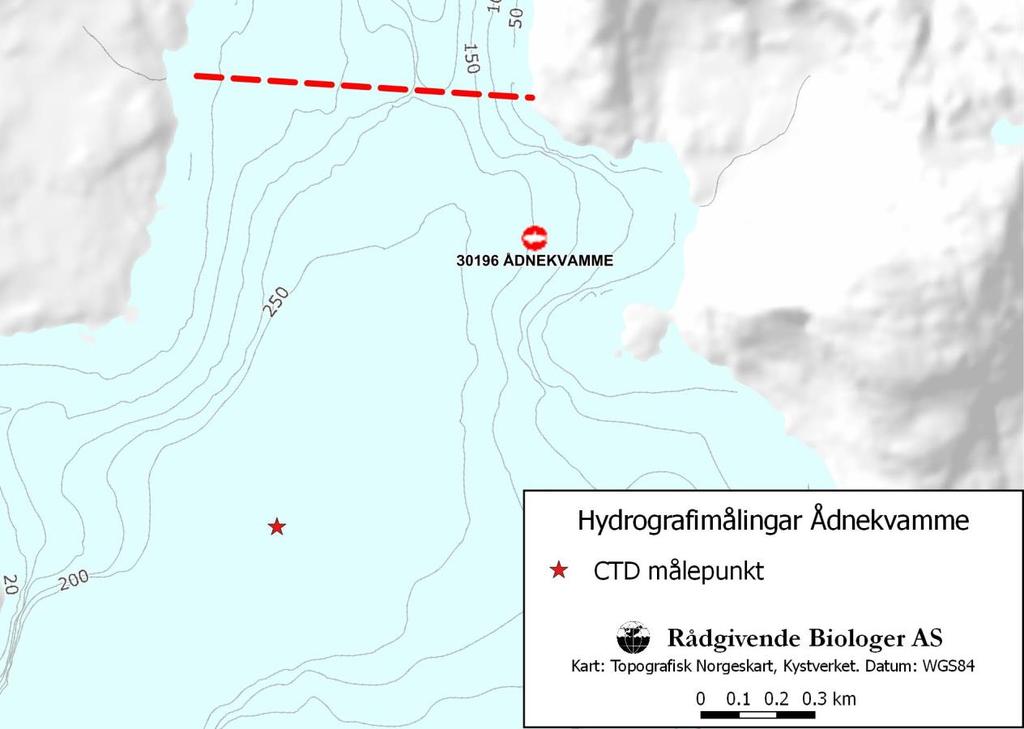 METODE OG DATAGRUNNLAG Hydrografiske profilar til botn blei tatt på stasjonane Austfjorden, Ådnekvamme og Barlingebotten tjueto gonger frå februar 2016 til august 2018.