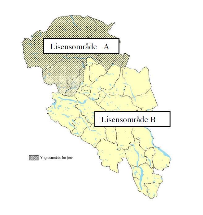 Side 14 av 18 Figur 6. Forslag til avgrensing av lisensområder i region 3/Oppland Vi ønsker også at øvrig organisering underveis i lisensperioden som styring av uttaket ved innskrenkning av områder o.