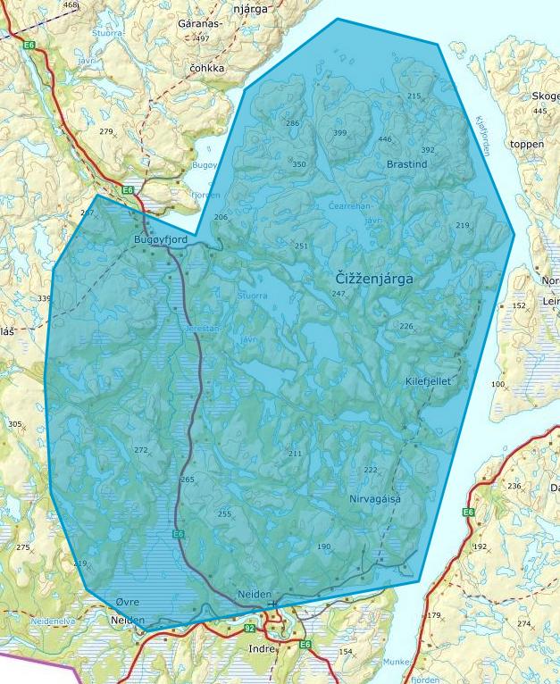 Side: 3/6 11. Skadefellingsområdet er markert i blått.