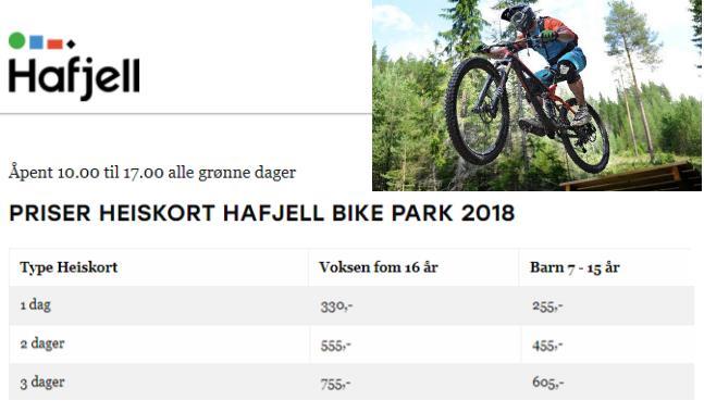 Oppgave 5 (4 poeng) Skjermdumpen ovenfor viser priser for heiskort i Hafjell Bike Park. Stian er 21 år og kjøper heiskort for 1 dag.