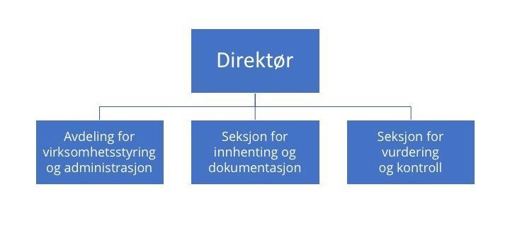 Organisering Virksomheten er organisert med en administrasjonsavdeling og to fagseksjoner direkte under direktør (figur 3). Figur 3: Organiseringen i SKM. Direktør er øverste leder.