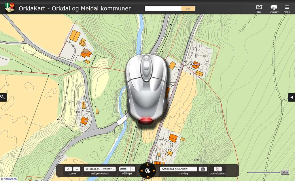 OrklaKart Søk etter: GNR/BNR Adresse Bygningsnr Plannavn Stedsnavn Åpne/lukke vindu for søkeresultater Klikk venstre mustast for mer informasjon om objekter i kartet Hold inne og dra for å panorere
