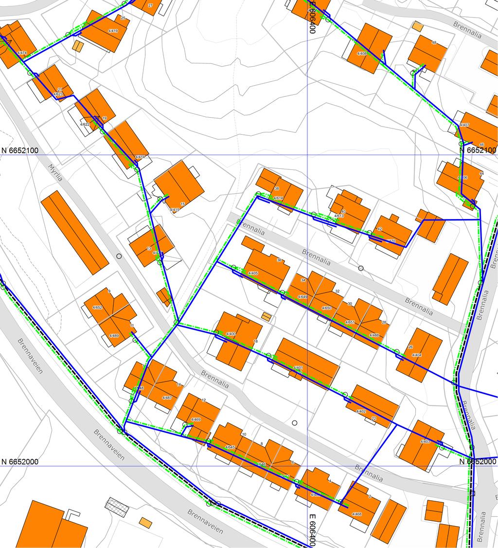 Ledningskart Nittedal kommune Eiendom: Adresse: Dato: Målestokk: 4/405 Brennalia 36 26.02.