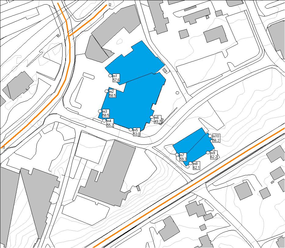 4. STØYDEMPENDE TILTAK: Da byggene ligger på grensen til gul støysone fra vegtrafikkstøy må det vurderes støydempende tiltak. Når det gjelder jernbanestøy kan man se bort fra dette.