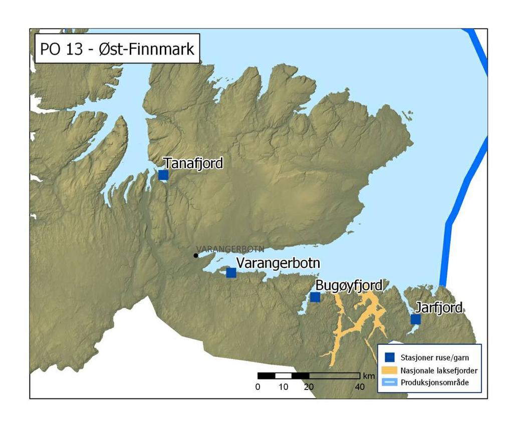 Figur 66. Ruse/garn stasjoner i produksjonsområde 13. 2018 5.13.2 - Ruse og garn Tanafjord ble valgt som fast stasjon i dette produksjonsområdet og ble undersøkt i to adskilte perioder.