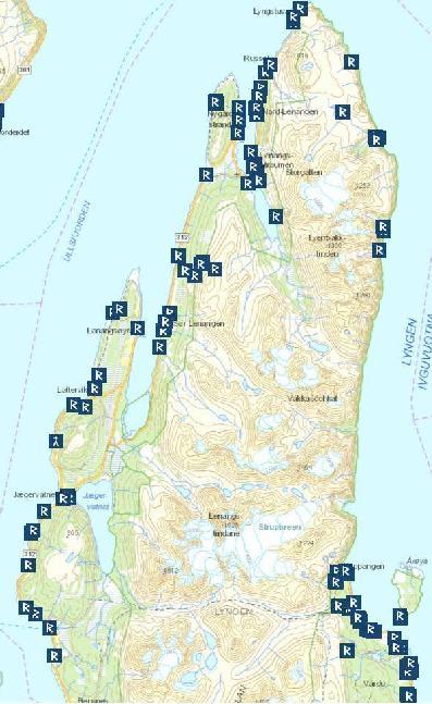 I henhold til gamle reindriftkart er det flere faste hvileplasser, skillesteder, vaktplasser og lignende innenfor vernegrensen. Figur 4. Registrerte kulturminner i og ved landskapsvernområdet.