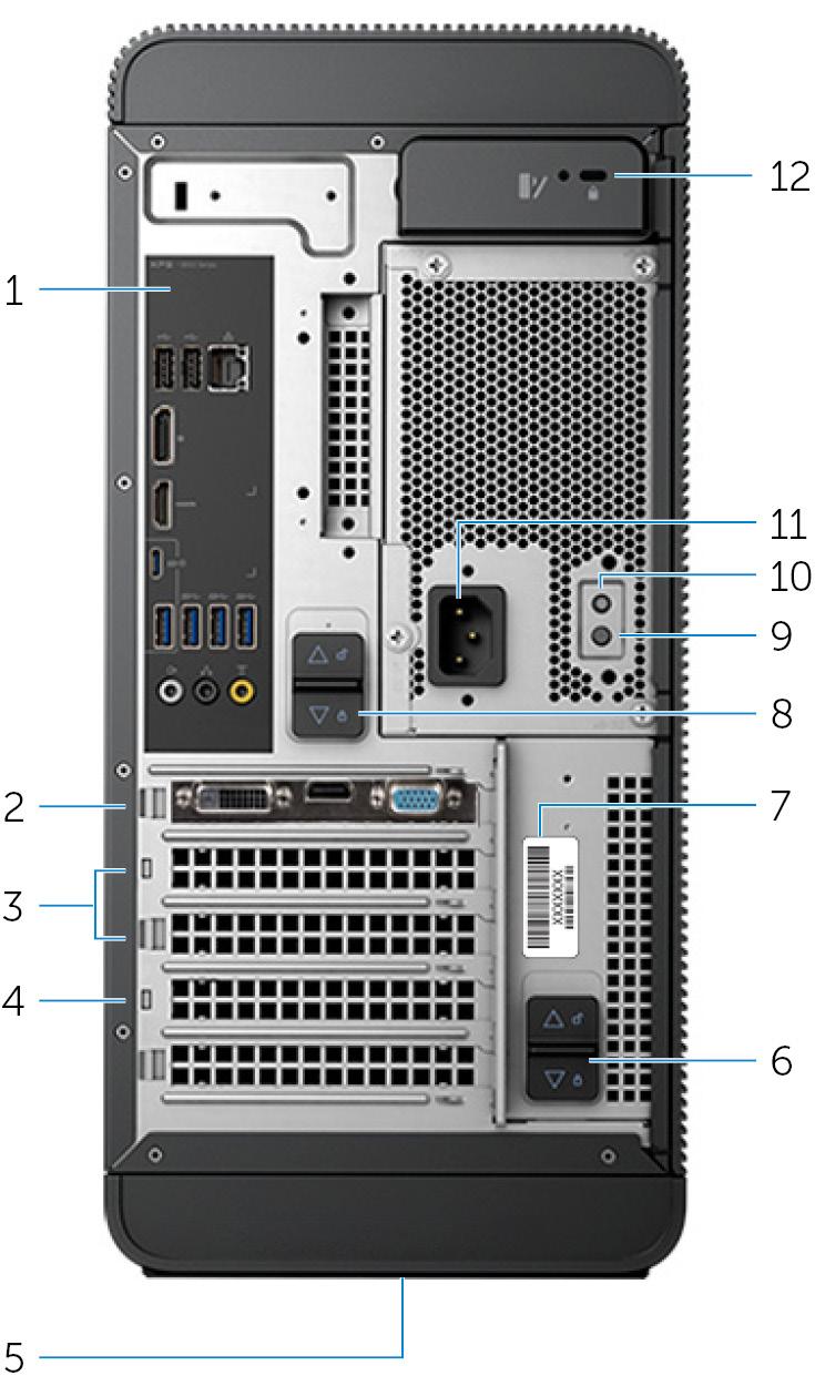 Baksiden 1 Bakpanel Koble USB, lyd, video og andre enheter.