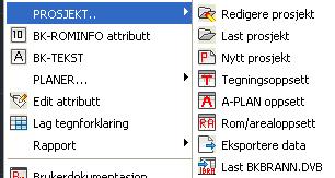 9.3.4.6 Prosjekt REDIGER PROSJEKT LAST PROSJEKT NYTT PROSJEKT TEGNIGNSOPPSETT A-PLAN OPPSETT ROM/AREALOPPSETT EKSPORTERE DATA LAST EBERANN.DVB 9.3.4.7 Planer SETT INN PLANER SETT INN SV-PLAN 9.3.4.8 Rapport LAG RAPPORT - Lager rapport over num.