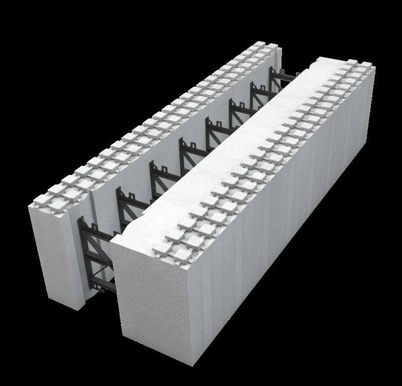 U-verdi 0,11: Overgår gjeldende energikrav til bolig Format 450mm x 1200mm 150mm homogen betongkjerne Plaststeg med skrufeste Til grunnmur og yttervegger i lavenergiboliger THERMOMUR 450 Det