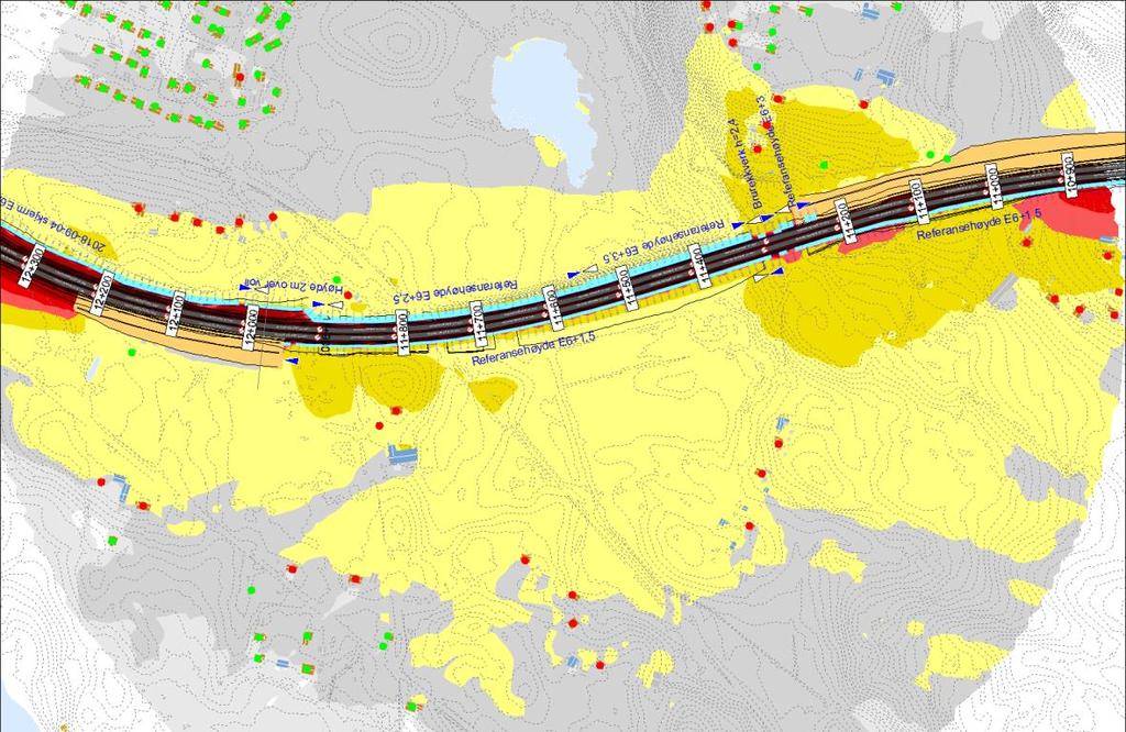 Figur 3 Justerte støyskjermingstiltak og økt trafikk (hastighet