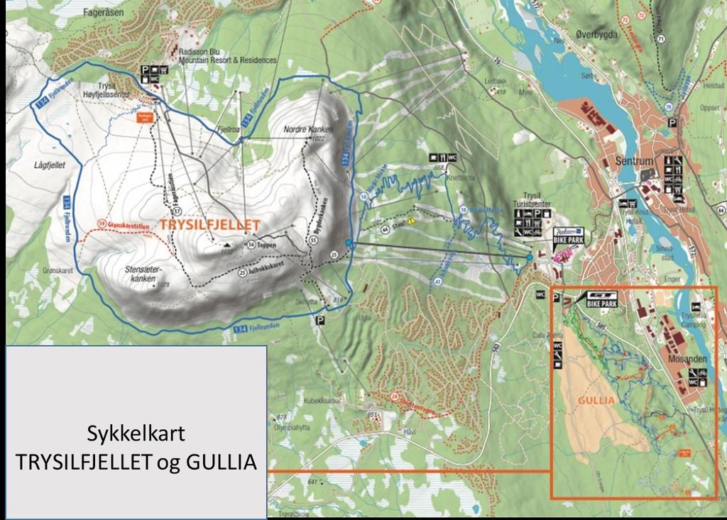 Figur 5. Kart over sykkelløyper og anlegg. Hentet fra www.trysil.com.