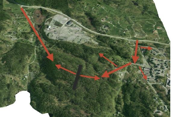 Prinsippa er vurdert etter 3 delområde, som vist under: Delområde 1, alternativ 1A: Nytt kryss til Fv.