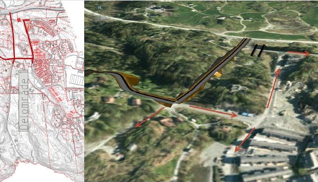 Delområde 1, alternativ 1B: Kryss med Fv i dagens plassering. Kanalisert med venstresvingfelt.