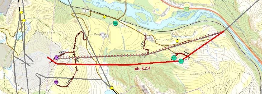 Side 72 Avstanden er rundt 200 meter på det nærmeste, unntatt to hytter som ligger om lag 60 og 90 meter fra trasé X.2 (noe lenger fra X.2.1).