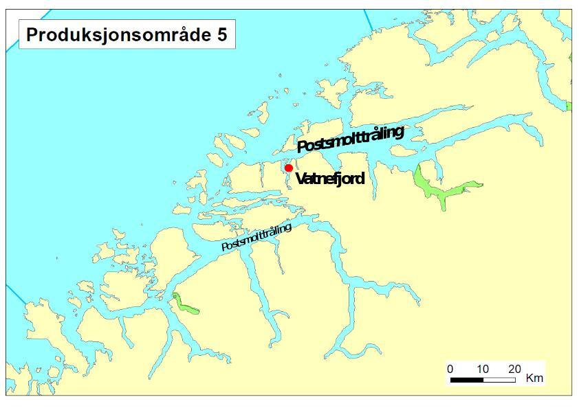2.5 - Møre og Romsdal (PO 5, Stadt Hustadvika) I Møre og Romsdal blir det trålet etter utvandrende postsmolt laks i både ytre del av Romsdalsfjorden og i ytre del av Storfjorden i mai/juni.