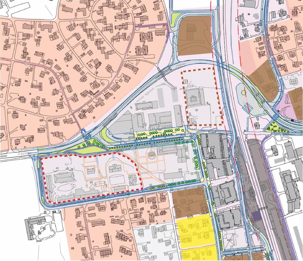 Arealbruk, utnyttelse og tilpasning til nabobebyggelse 1. Opprettholde gjeldende reguleringsplaner for oppført sentrumsbebyggelse 2.
