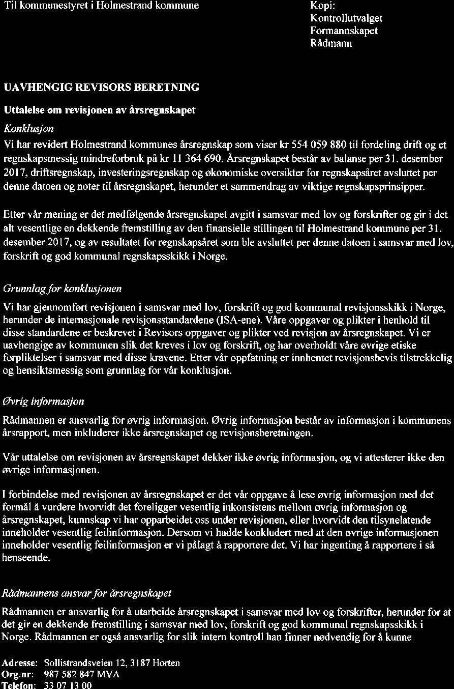 11/18 Holmestrand kommune - Årsregnskap og årsrapport 2017-18/00084-1 Holmestrand