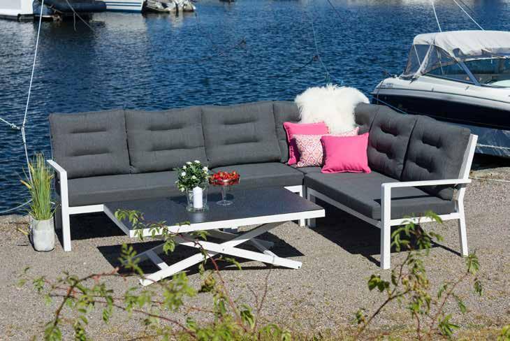 Salina En komplett serie med både sofagruppe, spisegruppe og solseng. Her får du skikkelig kvalitet i alle ledd. Solid ramme i aluminium og komfortable puter.