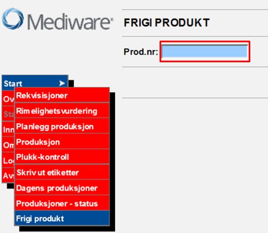 Frigi produkt Farmasøyten som skal frigi logger seg inn i CMS. Det er mulig å frigi produksjoner fra forskjellige produksjonssteder (f.eks.