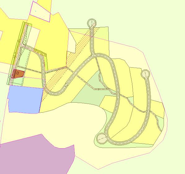 Utsnitt av kommunedelplan Arealformål i kommunedelplan med omriss av detaljplanen Ramstad boligfelt På grunn av skogsvei flyttes planområde nord og øst.