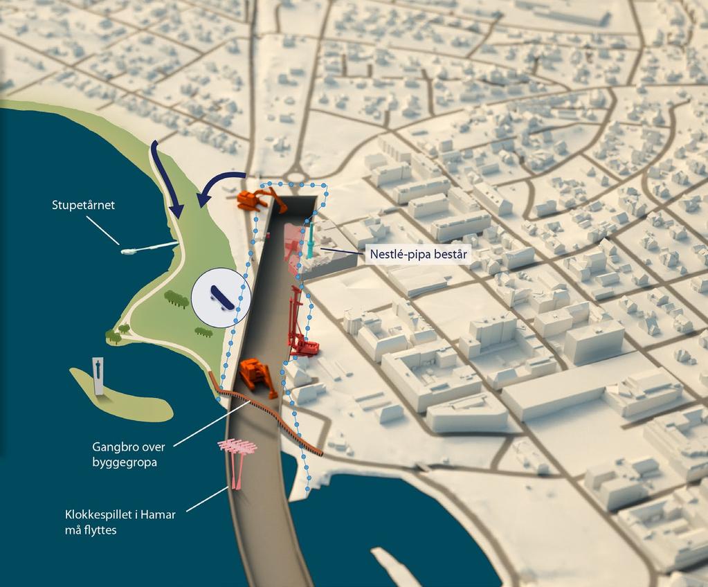 Arealer og tilkomst i anleggsfasen Det tar 16-24 måneder å grave ut, bygge kulverten og fylle igjen ved Koigen Tilkomst til Koigen i nord