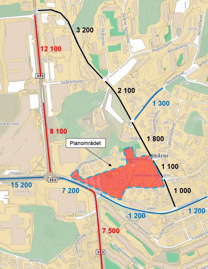 2.2 Trafikkvolum 2.2.1 Årsdøgntrafikk (ÅDT) på veier i området Figur 4 viser en oversikt over årsdøgntrafikken (ÅDT) på veier i nærheten av planområdet.