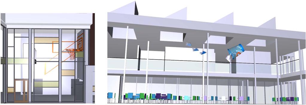 PLASSERING I arbeidet med forslaget har vi vurdert de tre aktuelle stedene for kunst. Vi har valgt å konsentrere oss om vegg/rom mot idrettshall samt glassgårdens luftrom.