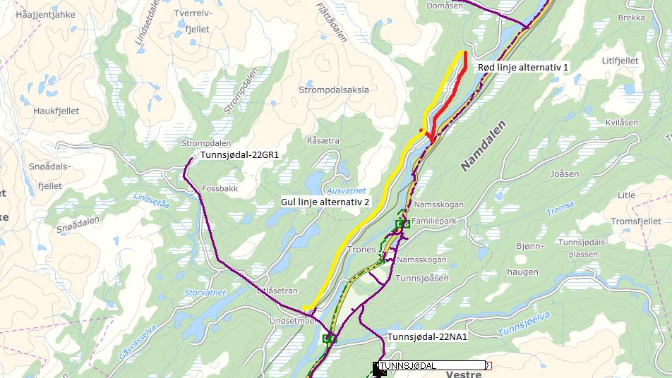 22KV NETTET I OMRÅDET Sekundærstasjon: Tunnsjødal 22kv avgang: Tunnsjødal-22NA1 og Tunnsjødal-22GR1 Litlelva med 1,36MW. Østli med 0,38MW.