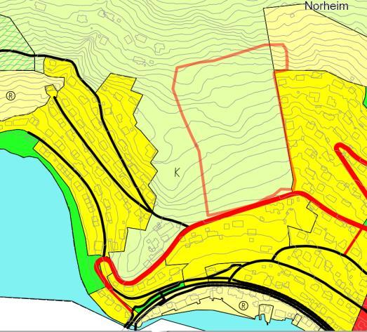 Områdenavn: B 63 Journalpost Noverande planstatus: Områdeskildring: Innspel til ny arealbruk: Rådmannen sin konklusjon frå KU og ROS: Kart over Norheimsund -Sjurabakkane- Gnr/bnr: