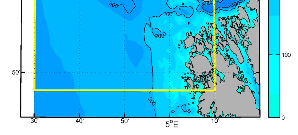 Beregningene ble kjørt som en nestet modell med et ytre rutenett som vist i figur 2, og et finere rutenett ved